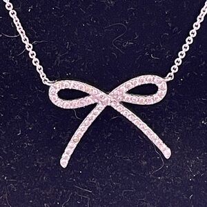 925 Elegant Silver Bow and chain Necklace with sparkling rhinestones